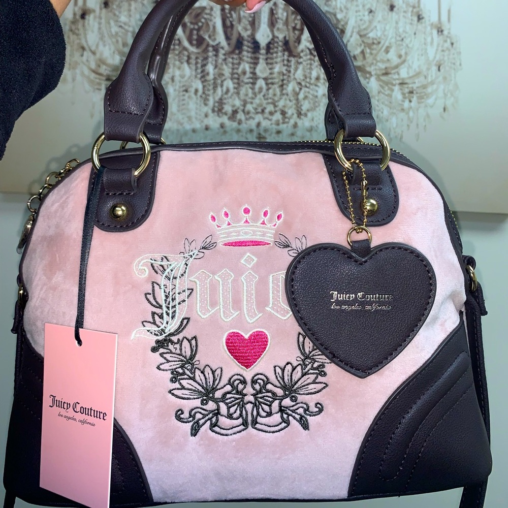 COPY - Juicy Couture blush pink & chocolate velour heritage dome satchel